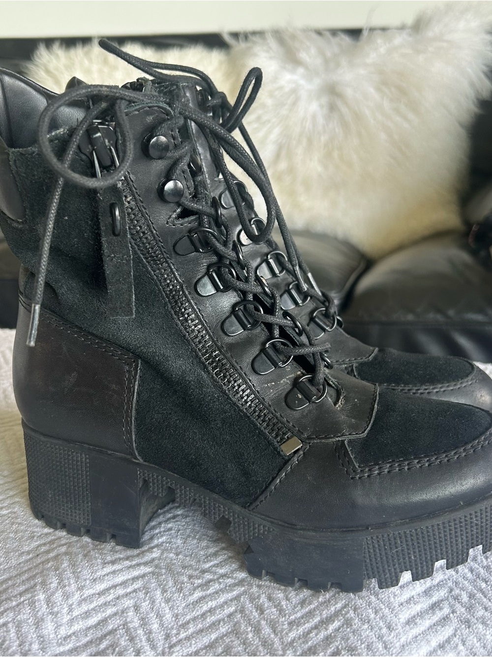 KENDALL & KYLIE Genuine Leather Upper Lace-Up Combat Platform Boots